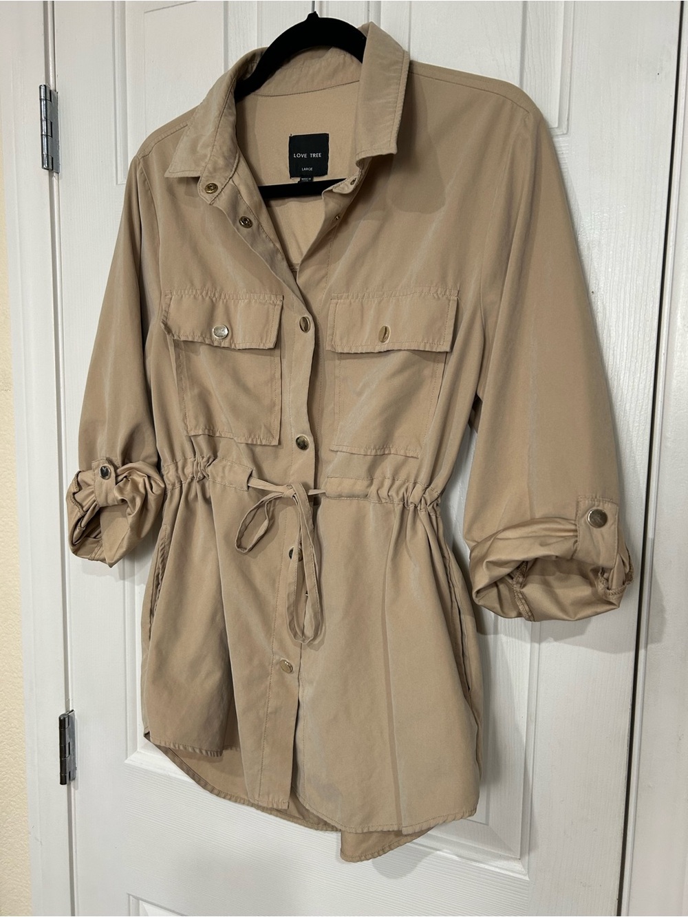 Love Tree Tan Drawstring Utility Jacket - Picture 4 of 7